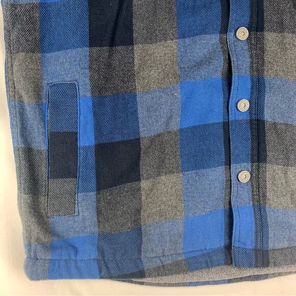 Duluth Trading Co mens medium Blue Gray plaid Button Down Shirt jacket heavy - Picture 6 of 12